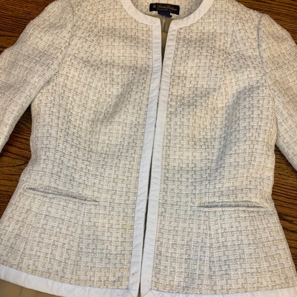 Brooks Brothers Gold Tweed w/ leather jacket Sz. 6 - Picture 2 of 8